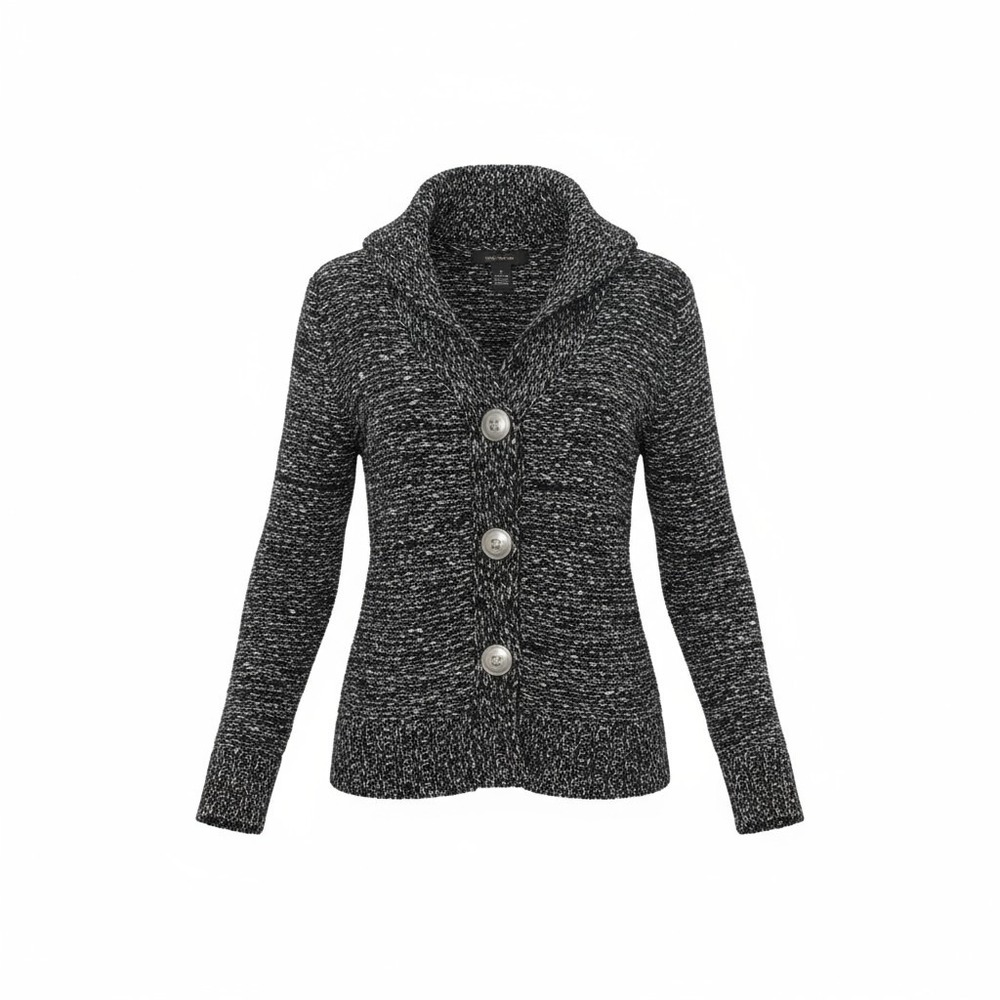 BCBGMAXAZRIA Womens Cardigan XL Black White Knit Button Front Shawl Collar‎